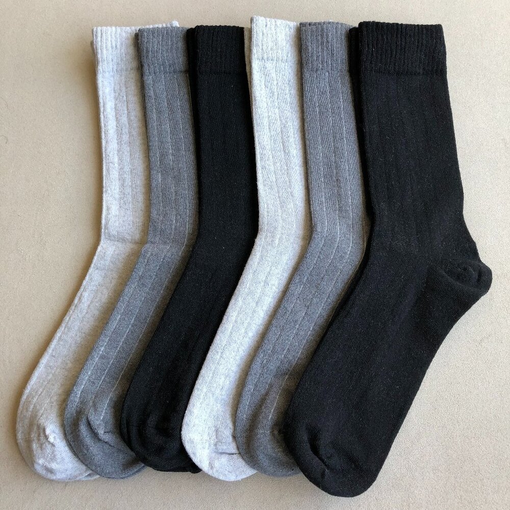 6 Pairs Mens Socks. Cotton Blend Crew Dress Socks, Black, Grey, Dark Gray